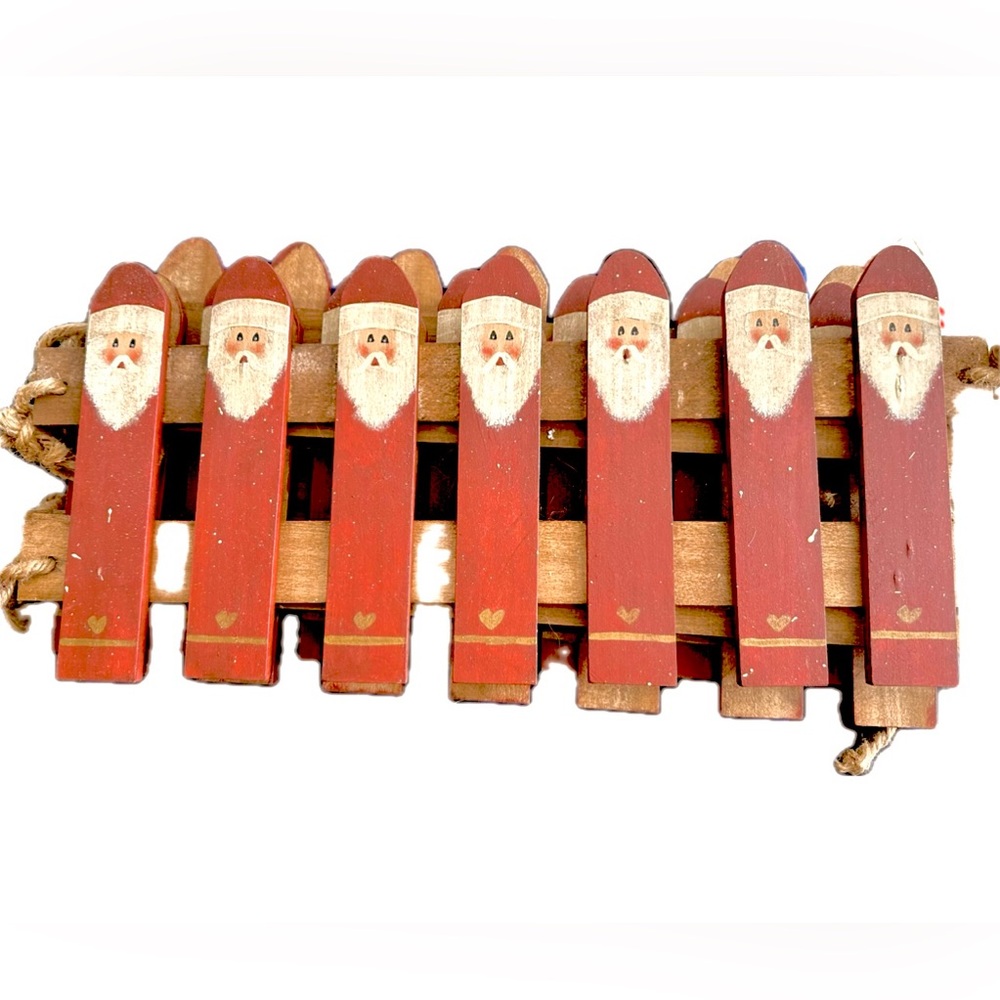 Handmade Hand Painted Wooden Santa Claus Picket Mini Fence Border Christmas Tree